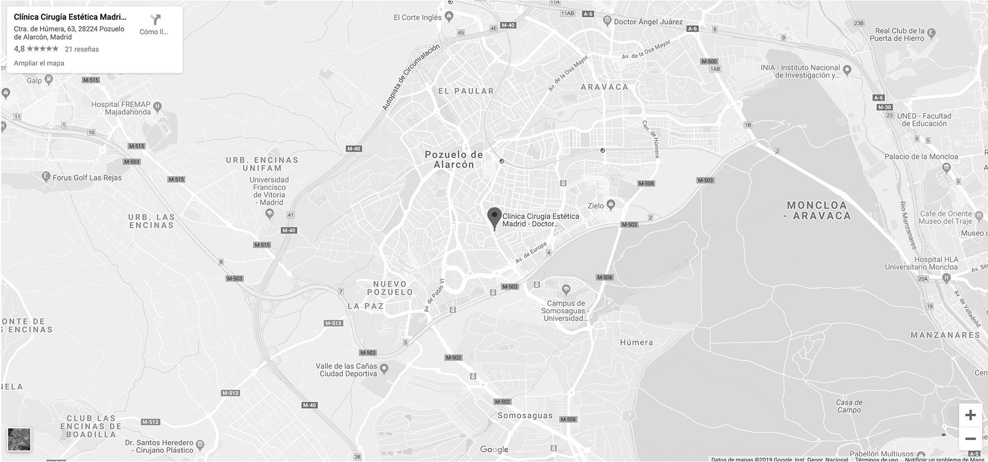 ¿Cómo llegar a la Clínica de Cirugía Estética del Doctor Granado Tiagonce en Madrid? Utiliza nuestro mapa.